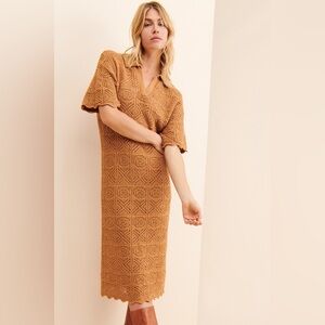 Marg boho polo eyelet crochet midi dress